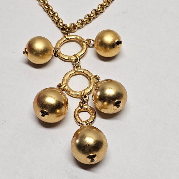 Signed POGGI Paris French Coutre Gold Tone Statement Necklace Pear Ball Drop - Picture 1 of 14